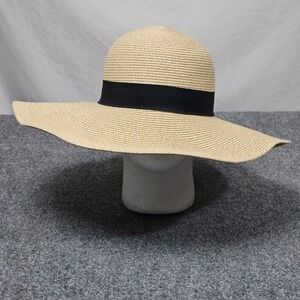 Furtalk Wide Brim Straw Sun Hat Beige Black Ribbon Resort Coastal Boho Vacation